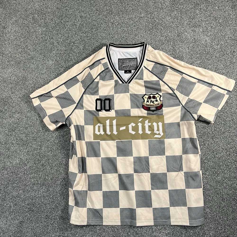 Brooklyn Cloth Mens M All City Soccer Jersey Checkered Football Streetwear White